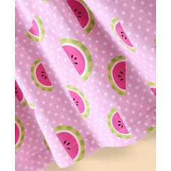 Babyhug Cotton Woven Frill Sleeves Frock With Watermelon Print - Light Pink