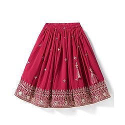 Babyhug Woven Sleeveless Embroidered Lehenga Choli Set with Dupatta & Floral Design & Lace Detailing - Dark Pink