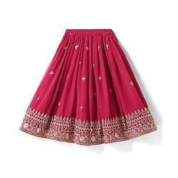 Babyhug Woven Sleeveless Embroidered Lehenga Choli Set with Dupatta & Floral Design & Lace Detailing - Dark Pink