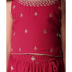 Babyhug Woven Sleeveless Embroidered Lehenga Choli Set with Dupatta & Floral Design & Lace Detailing - Dark Pink
