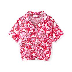 Babyhug Rayon Woven Half Sleeves Shirt Styled Top & Shorts Co-Ord Set With Floral Print - Red & White