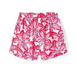 Babyhug Rayon Woven Half Sleeves Shirt Styled Top & Shorts Co-Ord Set With Floral Print - Red & White