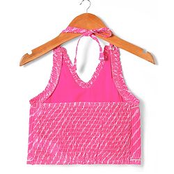 Babyhug Woven Sleeveless Leheriya Printed Lehenga Choli With Dupatta - Dark Pink