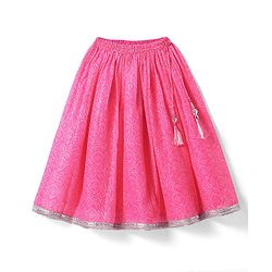 Babyhug Woven Sleeveless Leheriya Printed Lehenga Choli With Dupatta - Dark Pink