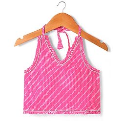 Babyhug Woven Sleeveless Leheriya Printed Lehenga Choli With Dupatta - Dark Pink