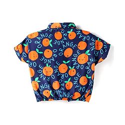 Babyhug Rayon Woven Half Sleeves Co-ords Top & Shorts Set with Orange Print - Navy Blue