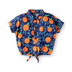 Babyhug Rayon Woven Half Sleeves Co-ords Top & Shorts Set with Orange Print - Navy Blue