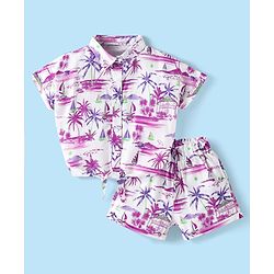 Babyhug 100% Cotton Woven Half Sleeves Co-ords Top & Shorts Set with Beach Theme Print - White