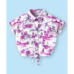 Babyhug 100% Cotton Woven Half Sleeves Co-ords Top & Shorts Set with Beach Theme Print - White