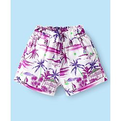 Babyhug 100% Cotton Woven Half Sleeves Co-ords Top & Shorts Set with Beach Theme Print - White