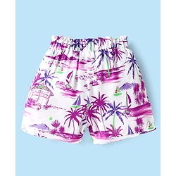 Babyhug 100% Cotton Woven Half Sleeves Co-ords Top & Shorts Set with Beach Theme Print - White