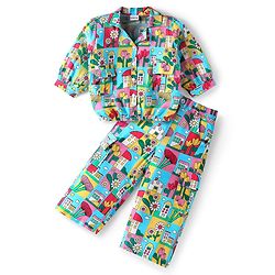Babyhug Rayon Woven Full Sleeves Co-ords Top & Trouser Set with Floral Print - Multicolor