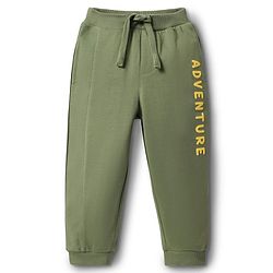 Babyhug Cotton Looper Knit Full Length Lounge Pant with Adventure Print - Dark Green