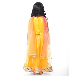 Babyhug Woven Sleeveless Choli Lehenga Set And Dupatta With Net Embroidery & Lace Detailing - Yellow