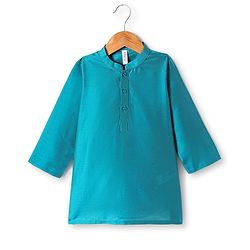 Babyhug Woven Full Length Foil Printed Kurta Pyjama Set With Brocade Jacket - Teal Blue