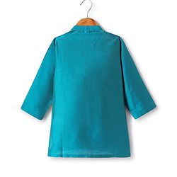 Babyhug Woven Full Length Foil Printed Kurta Pyjama Set With Brocade Jacket - Teal Blue