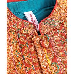 Babyhug Woven Full Length Foil Printed Kurta Pyjama Set With Brocade Jacket - Teal Blue