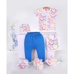 Babyhug 100 % Cotton Baby Gift Sets Pack of 7 - Blue & White
