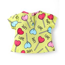 Babyhug Cotton Knit Half Sleeves Co-ords Shorts Night Suit with Hearts Print - Yellow