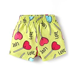 Babyhug Cotton Knit Half Sleeves Co-ords Shorts Night Suit with Hearts Print - Yellow
