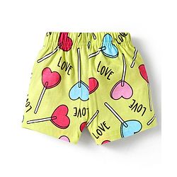 Babyhug Cotton Knit Half Sleeves Co-ords Shorts Night Suit with Hearts Print - Yellow
