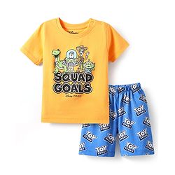 Babyhug Disney Single Jersey Knit Half Sleeves Shorts Nightsuit With Toy Story Graphic -Orange & Blue