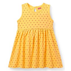 Babyhug Single Jersey Knit Sleeveless Frock With Polka Dot Print - Yellow