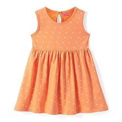 Babyhug Single Jersey Knit Sleeveless Frock with Stars Print - Orange