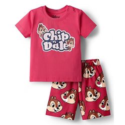 Babyhug Disney Single Jersey Knit Half Sleeves Shorts Night Suit With Chip N Dale Graphic - Red