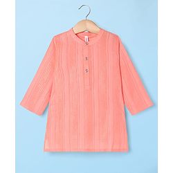 Babyhug Woven Full Sleeves Kurta Pyjama Set With Stripes - Coral
