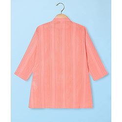 Babyhug Woven Full Sleeves Kurta Pyjama Set With Stripes - Coral