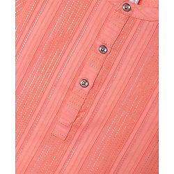 Babyhug Woven Full Sleeves Kurta Pyjama Set With Stripes - Coral
