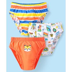 Babyhug 100% Cotton Knit Striped & Animal Printed Briefs Pack of 3 - Coral & White