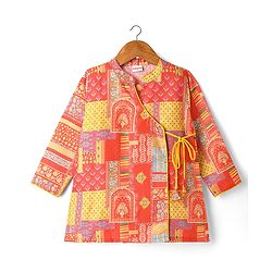 Babyhug Cotton Cambric Printed Angarakha Kurta & Dhoti Set - Coral