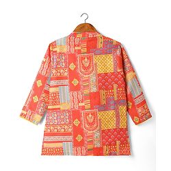 Babyhug Cotton Cambric Printed Angarakha Kurta & Dhoti Set - Coral
