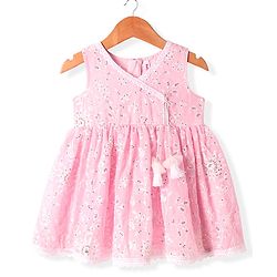 Babyhug Woven Sleeveless Net Embroidered Sequinned Long Choli With Lehenga & Dupatta Set  - Pink
