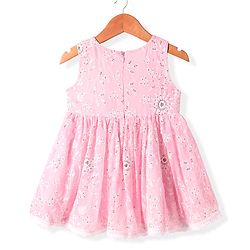 Babyhug Woven Sleeveless Net Embroidered Sequinned Long Choli With Lehenga & Dupatta Set  - Pink