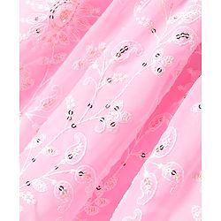 Babyhug Woven Sleeveless Net Embroidered Sequinned Long Choli With Lehenga & Dupatta Set  - Pink