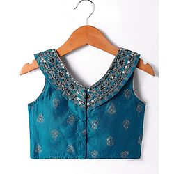 Babyhug Woven Sleeveless Sequecned Embroidered  Choli Lehenga Set with Dupatta & Tassel Detailing - Teal Blue