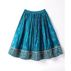 Babyhug Woven Sleeveless Sequecned Embroidered  Choli Lehenga Set with Dupatta & Tassel Detailing - Teal Blue