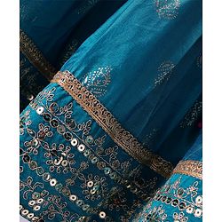 Babyhug Woven Sleeveless Sequecned Embroidered  Choli Lehenga Set with Dupatta & Tassel Detailing - Teal Blue