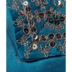 Babyhug Woven Sleeveless Sequecned Embroidered  Choli Lehenga Set with Dupatta & Tassel Detailing - Teal Blue