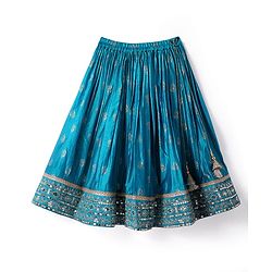 Babyhug Woven Sleeveless Sequecned Embroidered  Choli Lehenga Set with Dupatta & Tassel Detailing - Teal Blue