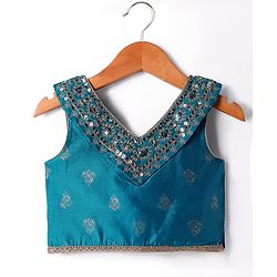 Babyhug Woven Sleeveless Sequecned Embroidered  Choli Lehenga Set with Dupatta & Tassel Detailing - Teal Blue