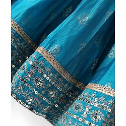 Babyhug Woven Sleeveless Sequecned Embroidered  Choli Lehenga Set with Dupatta & Tassel Detailing - Teal Blue