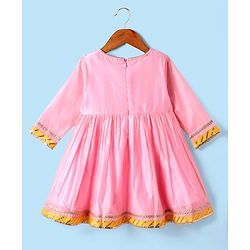 Babyhug Woven Three Fourth Sleeves Chanderi Embroidered Kurti Palazzo Set With Dupatta - Pink