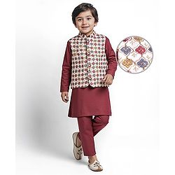 Babyhug Woven Full Sleeves Kurta Pyjama Set with Embroiderd Jacket - Maroon