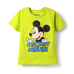 Babyhug Disney Single Jersey Knit Half Sleeves Shorts Night Suit With Mickey Mouse Graphic - White & Limegreen