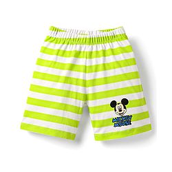 Babyhug Disney Single Jersey Knit Half Sleeves Shorts Night Suit With Mickey Mouse Graphic - White & Limegreen