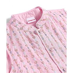 Babyhug Woven Full Sleeves  Solid Dhoti Kurta Set with Sequin Embroidered Jacket - Pink
